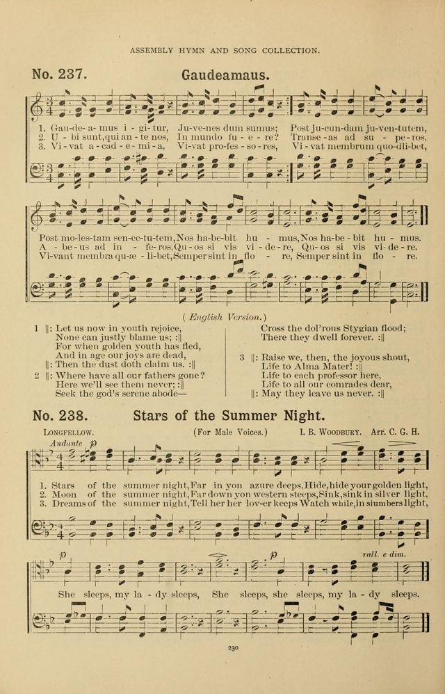 The Assembly Hymn and Song Collection: designed for use in chapel, assembly, convocation, or general exercises of schools, normals, colleges and universities. (3rd ed.) page 230