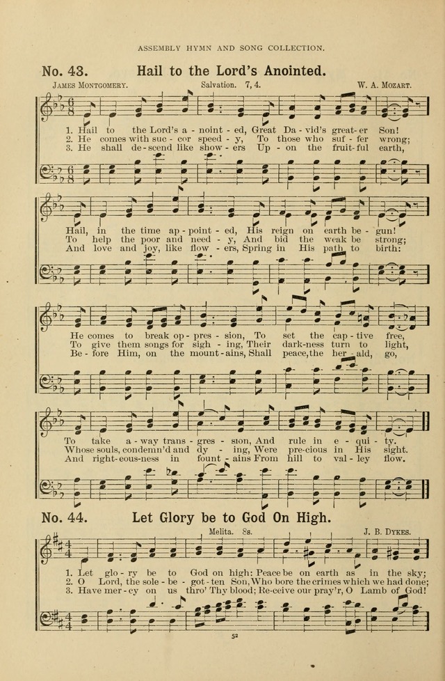 The Assembly Hymn and Song Collection: designed for use in chapel, assembly, convocation, or general exercises of schools, normals, colleges and universities. (3rd ed.) page 52