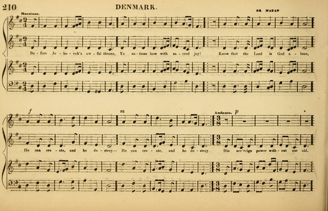 The American Vocalist: a selection of tunes, anthems, sentences, and hymns, old and new: designed for the church, the vestry, or the parlor; adapted to every variety of metre in common use. (Rev. ed.) page 210