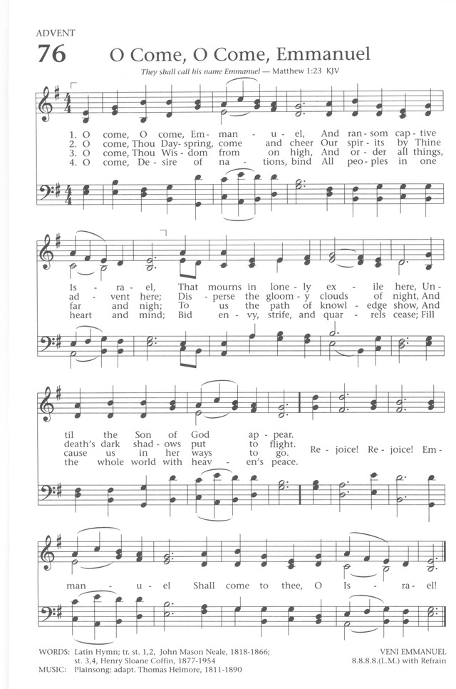 Baptist Hymnal 1991 76. O come, O come, Emmanuel