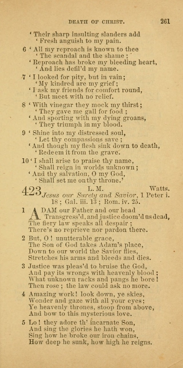The Baptist Hymn Book: comprising a large and choice collection of psalms, hymns and spiritual songs, adapted to the faith and order of the Old School, or Primitive Baptists (2nd stereotype Ed.) page 261