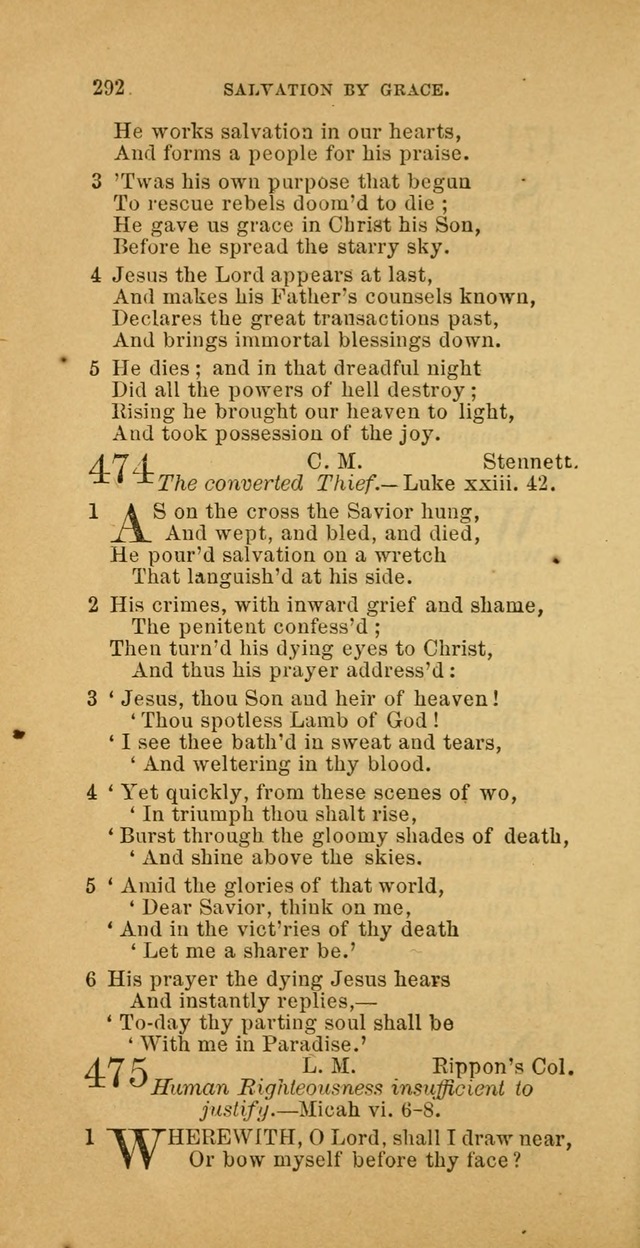 The Baptist Hymn Book: comprising a large and choice collection of psalms, hymns and spiritual songs, adapted to the faith and order of the Old School, or Primitive Baptists (2nd stereotype Ed.) page 292