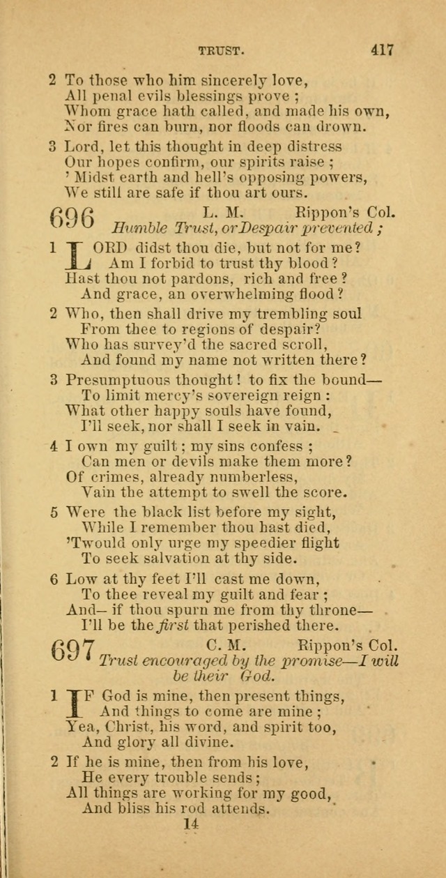 The Baptist Hymn Book: comprising a large and choice collection of psalms, hymns and spiritual songs, adapted to the faith and order of the Old School, or Primitive Baptists (2nd stereotype Ed.) page 419
