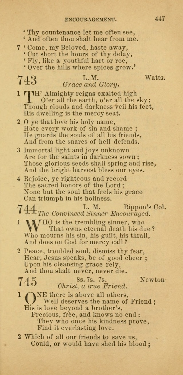 The Baptist Hymn Book: comprising a large and choice collection of psalms, hymns and spiritual songs, adapted to the faith and order of the Old School, or Primitive Baptists (2nd stereotype Ed.) page 449