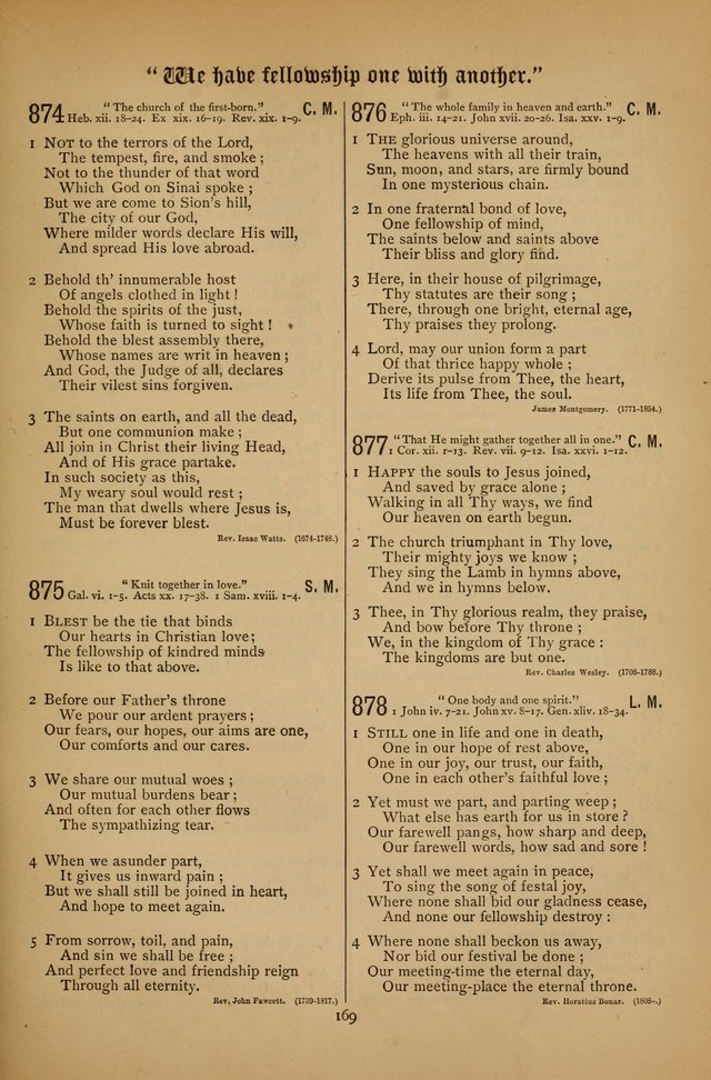 The Clifton Chapel Collection of "Psalms, Hymns, and Spiritual Songs": for public, social and family worship and private devotions at the Sanitarium, Clifton Springs, N. Y. page 169