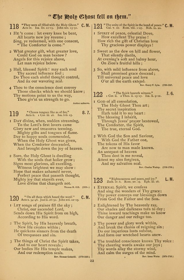 The Clifton Chapel Collection of "Psalms, Hymns, and Spiritual Songs": for public, social and family worship and private devotions at the Sanitarium, Clifton Springs, N. Y. page 22