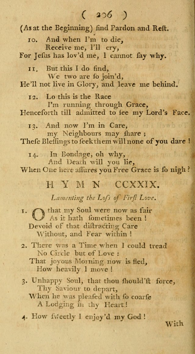 The Christians Duty, exhibited, in a series of Hymns: collected from various authors, designed for the worship of God, and for the edification of Christians (1st Ed.) page 206