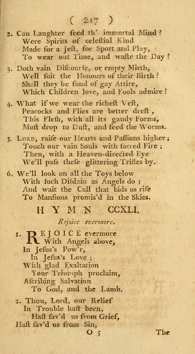 The Christians Duty, exhibited, in a series of Hymns: collected from various authors, designed for the worship of God, and for the edification of Christians (1st Ed.) page 217