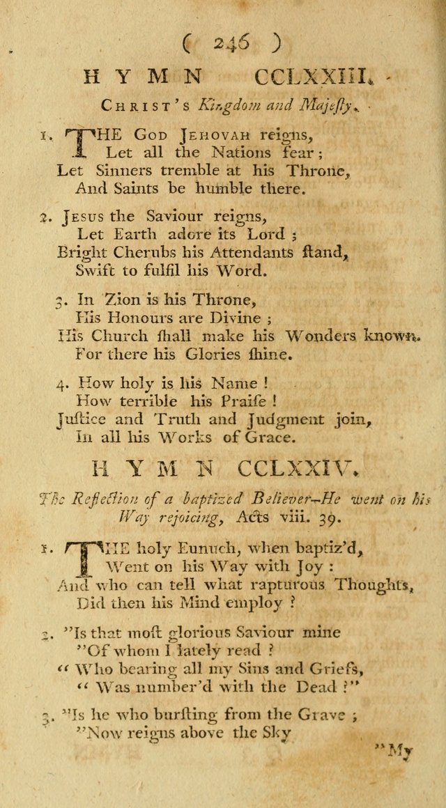 The Christians Duty, exhibited, in a series of Hymns: collected from various authors, designed for the worship of God, and for the edification of Christians (1st Ed.) page 246