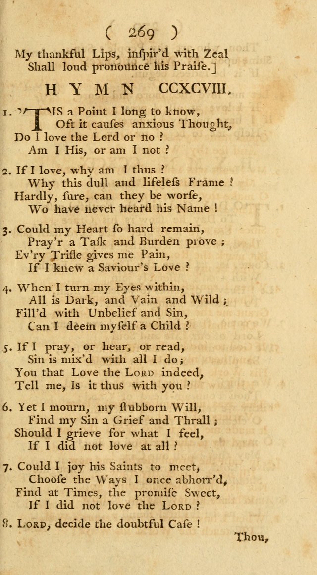The Christians Duty, exhibited, in a series of Hymns: collected from various authors, designed for the worship of God, and for the edification of Christians (1st Ed.) page 269