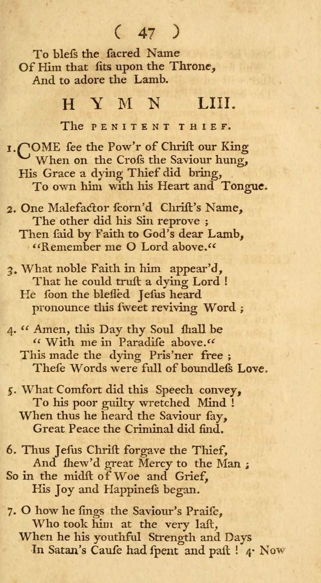 The Christians Duty, exhibited, in a series of Hymns: collected from various authors, designed for the worship of God, and for the edification of Christians (1st Ed.) page 47