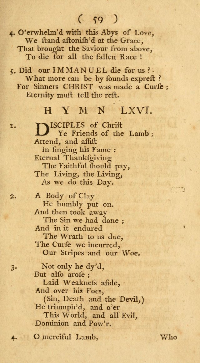 The Christians Duty, exhibited, in a series of Hymns: collected from various authors, designed for the worship of God, and for the edification of Christians (1st Ed.) page 59