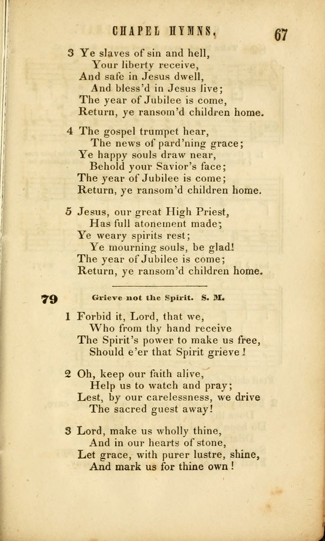 Chapel Hymns: a selection of hymns, with appropriate tunes; adapted to vestry or other social religious meetings page 67