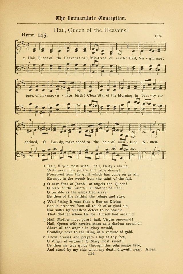 The Catholic Hymnal: containing hymns for congregational and home use, and the vesper psalms, the office of compline, the litanies, hymns at benediction, etc. page 139
