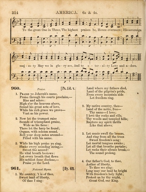 Congregational Hymn and Tune Book; containing the Psalms and Hymns of the General Association of Connecticut, adapted to Suitable Tunes page 314