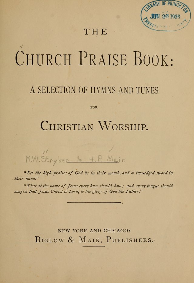 The Church Praise Book: a selection of hymns and tunes for Christian worship page 1