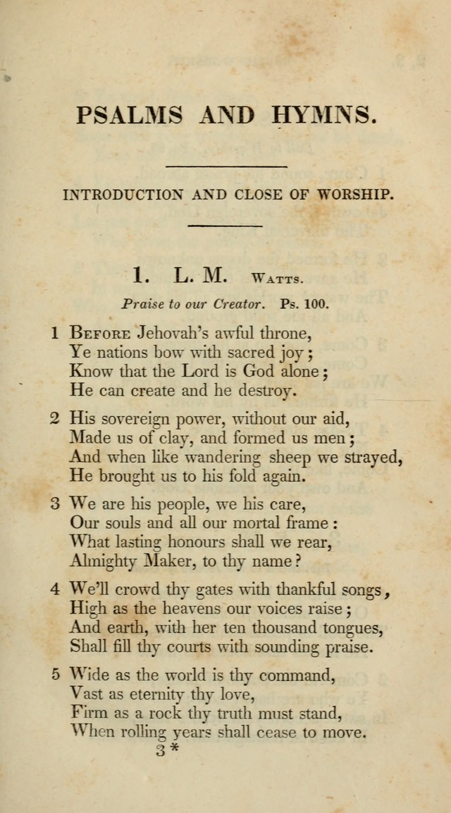 A Collection of Psalms and Hymns for Christian Worship (10th ed.) page 1