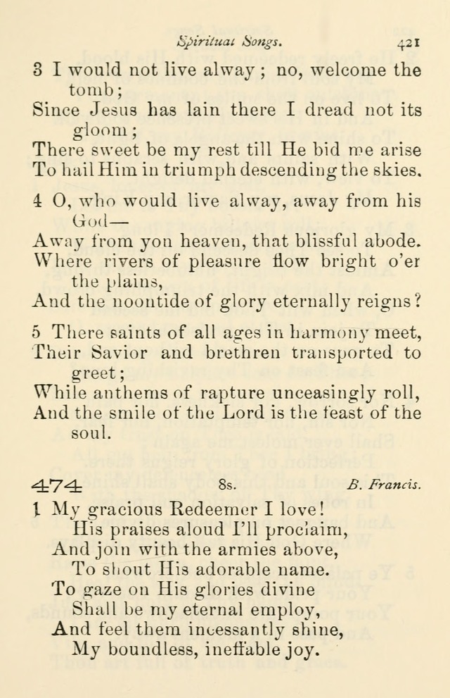 A Choice Selection of Hymns and Spiritual Songs for the use of the Baptist Church and all lovers of song page 424