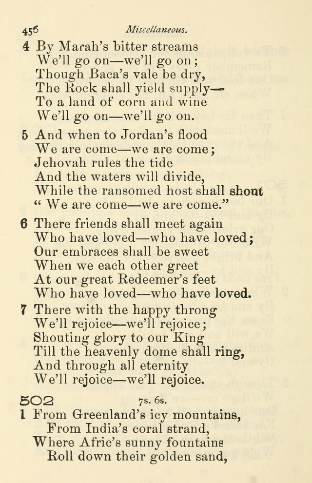 A Choice Selection of Hymns and Spiritual Songs for the use of the Baptist Church and all lovers of song page 459