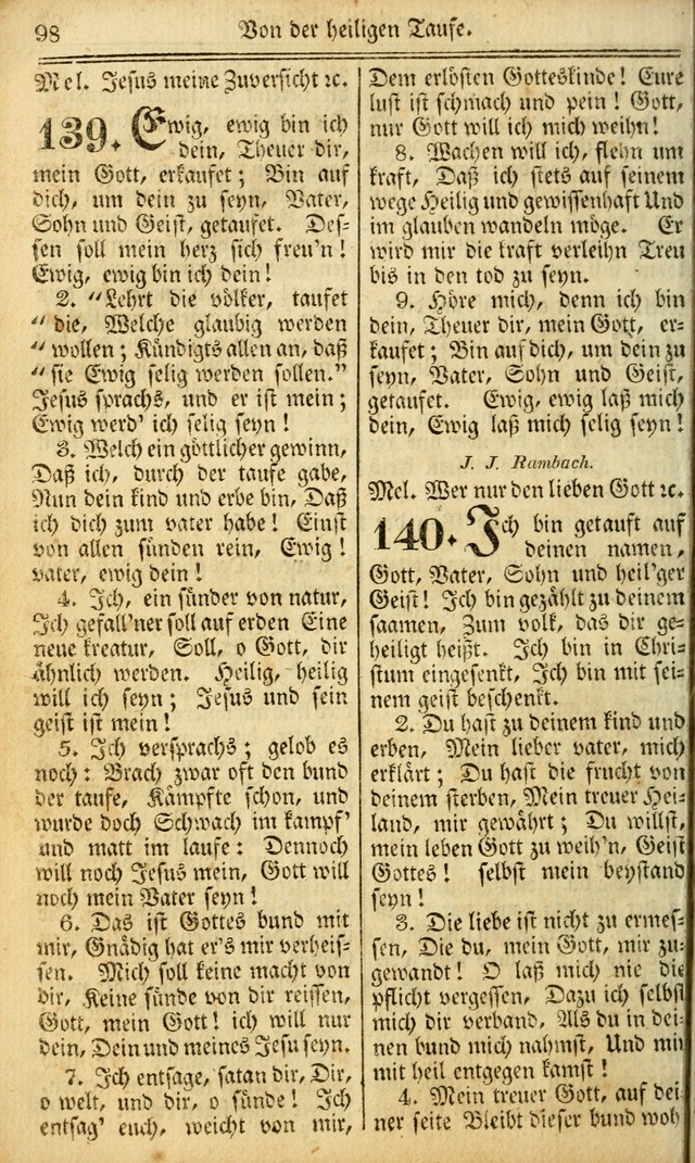 Das Gemeinschaftliche Gesangbuch: zum gottesdienstlichen Gebrauch der Lutherischen und Reformirten Gemeinden in Nord-America. (1st.. Aufl) page 98