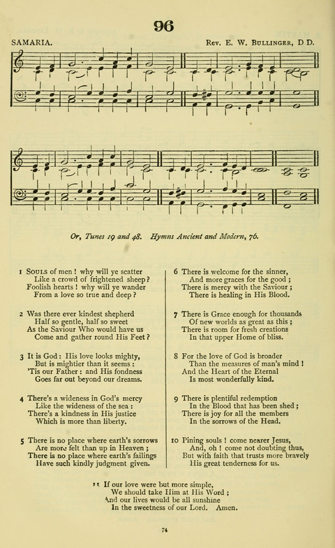The Durham Mission Tune Book: with supplement, containting one hundred and fifty-nine hymn tunes, chants and litanies for the durham mission hymn-book (2nd ed.) page 74