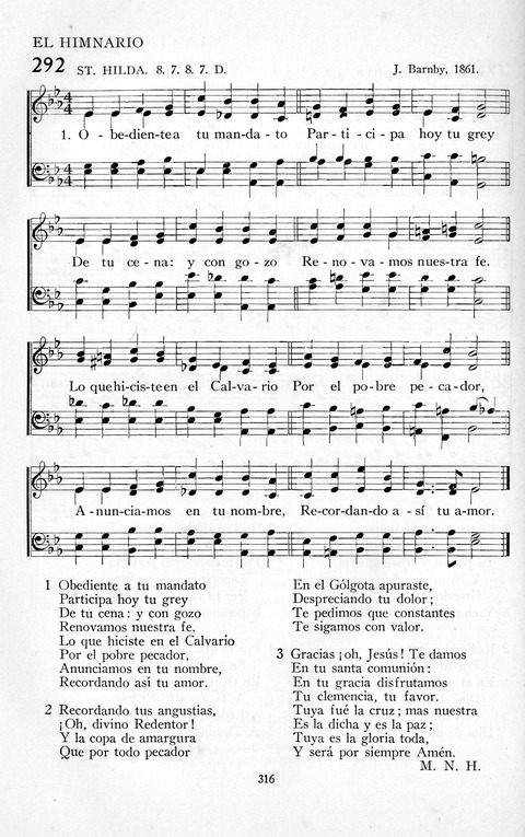 El Himnario para el uso de las Iglesias Evangelicas de Habla Espanola en Todo el Mundo page 316