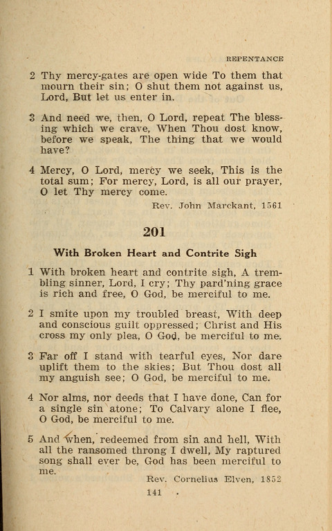 The Evangelical Hymnal. Text edition page 141