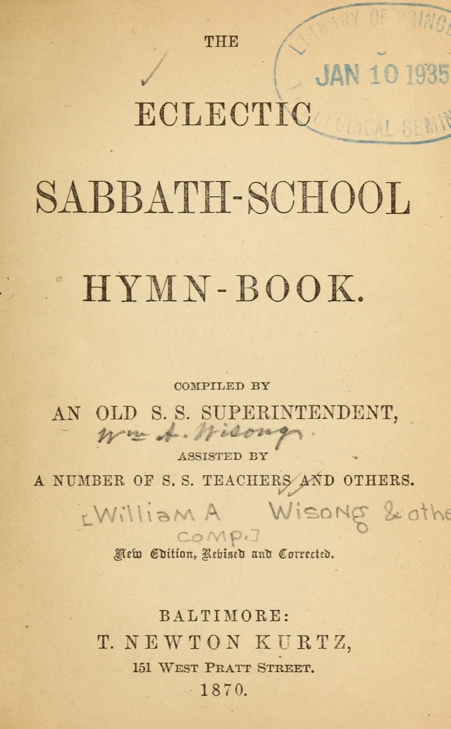 The Eclectic Sabbath School Hymn Book page 1