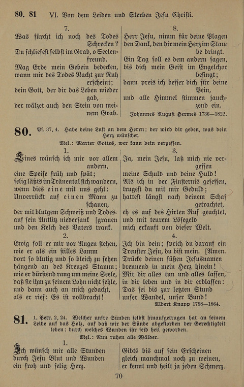 Gesangbuch: zum gottesdienstlichen und häuslichen Gebrauch in Evangelischen Mennoniten-Gemeinden (3rd ed.) page 70