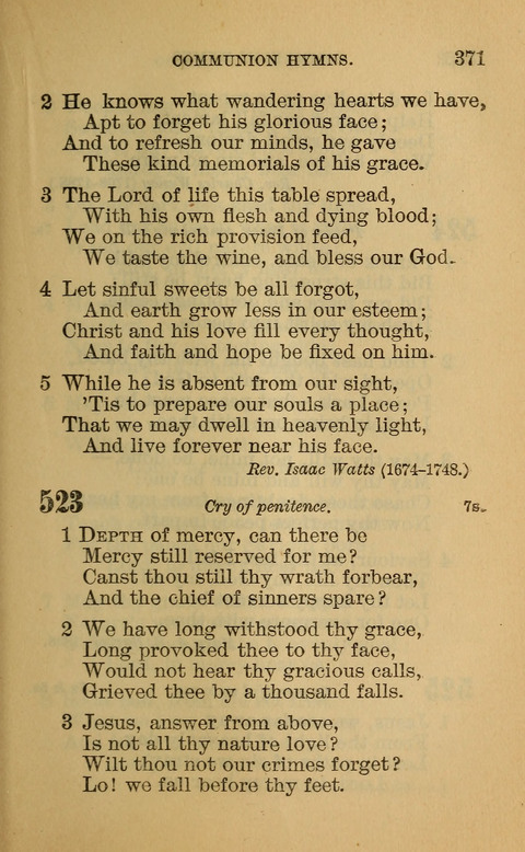 Hymns of the Ages: for Public and Social Worship, Approved and Recommended ... by the General Assembly of the Presbyterian Church in the U.S. (Second ed.) page 371