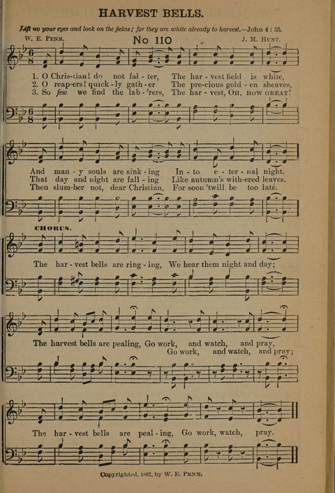 Harvest Bells Nos. 1, 2 and 3: Is filled with new and beautiful songs, suitable for churches, Sunday-schools, revivals and all religious meetings page 111
