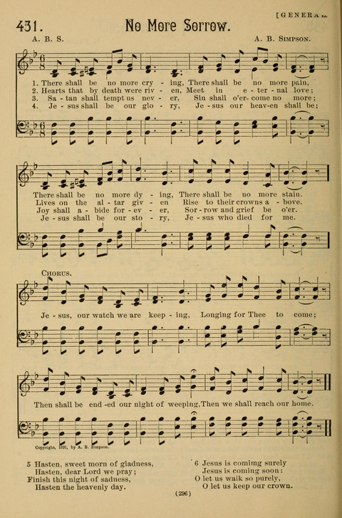 Hymns of the Christian Life: for the sanctuary, Sunday schools, prayer meetings, mission work and revival services page 296