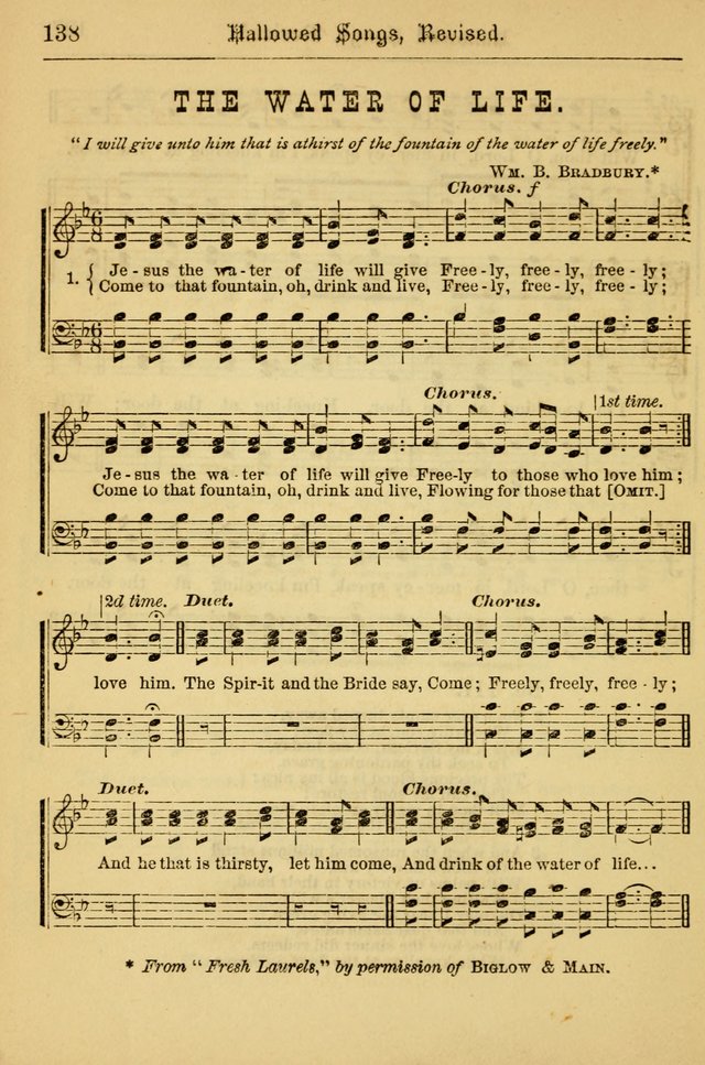 Hallowed Songs: for prayer and social meetings, containing hymns and tunes, carefully selected from all sources, both old and new, and are of the most spiritual..(Newly Revised) page 138