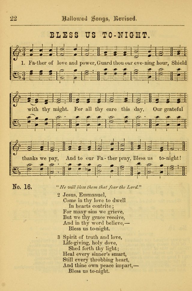 Hallowed Songs: for prayer and social meetings, containing hymns and tunes, carefully selected from all sources, both old and new, and are of the most spiritual..(Newly Revised) page 22