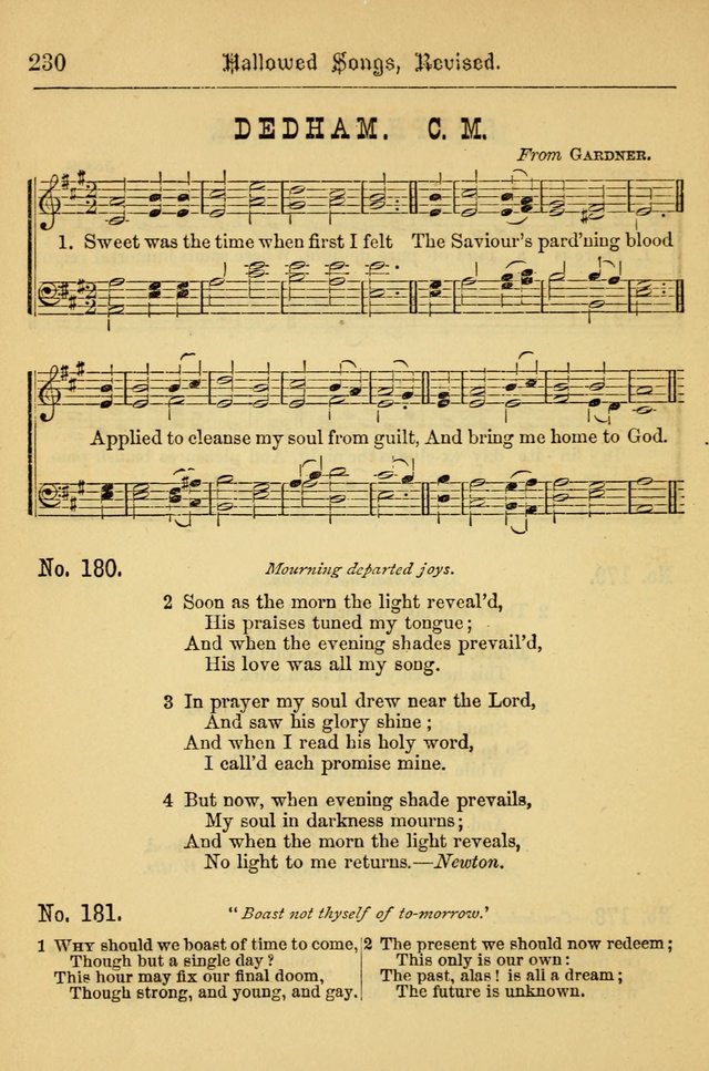 Hallowed Songs: for prayer and social meetings, containing hymns and tunes, carefully selected from all sources, both old and new, and are of the most spiritual..(Newly Revised) page 230