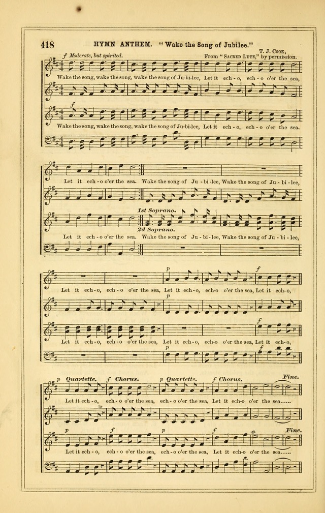 The Heart and Voice: or, Songs of Praise for the Sanctuary: hymn and tune book, designed for congregational singing in the Methodist Episcopal Church, and for congregations generally page 418