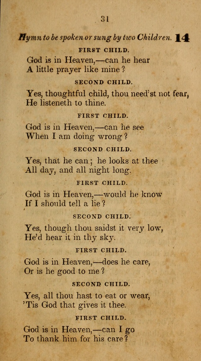The Infant School and Nursery Hymn Book: being a collection of hymns, original and selected; with an analysis of each, designed to assist mothers and teachers... (3rd ed., rev. and corr.) page 31