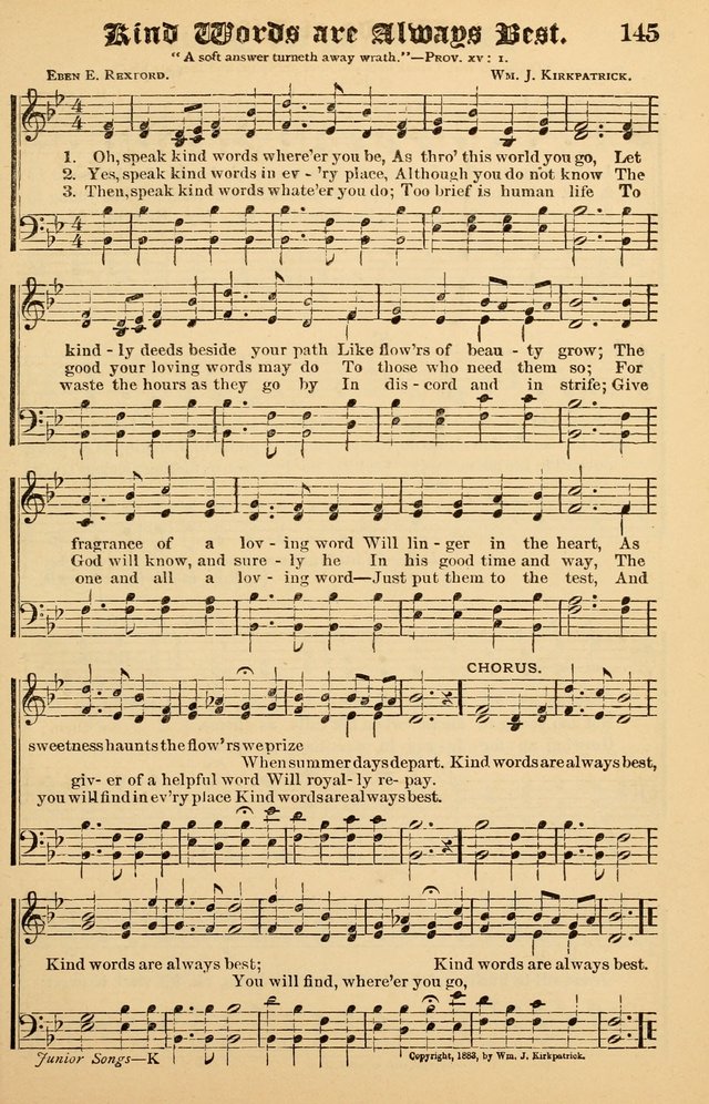 Junior Songs: a collection of sacred hymns and songs; for use in meetings of junior societies, Sunday Schools, etc. page 143
