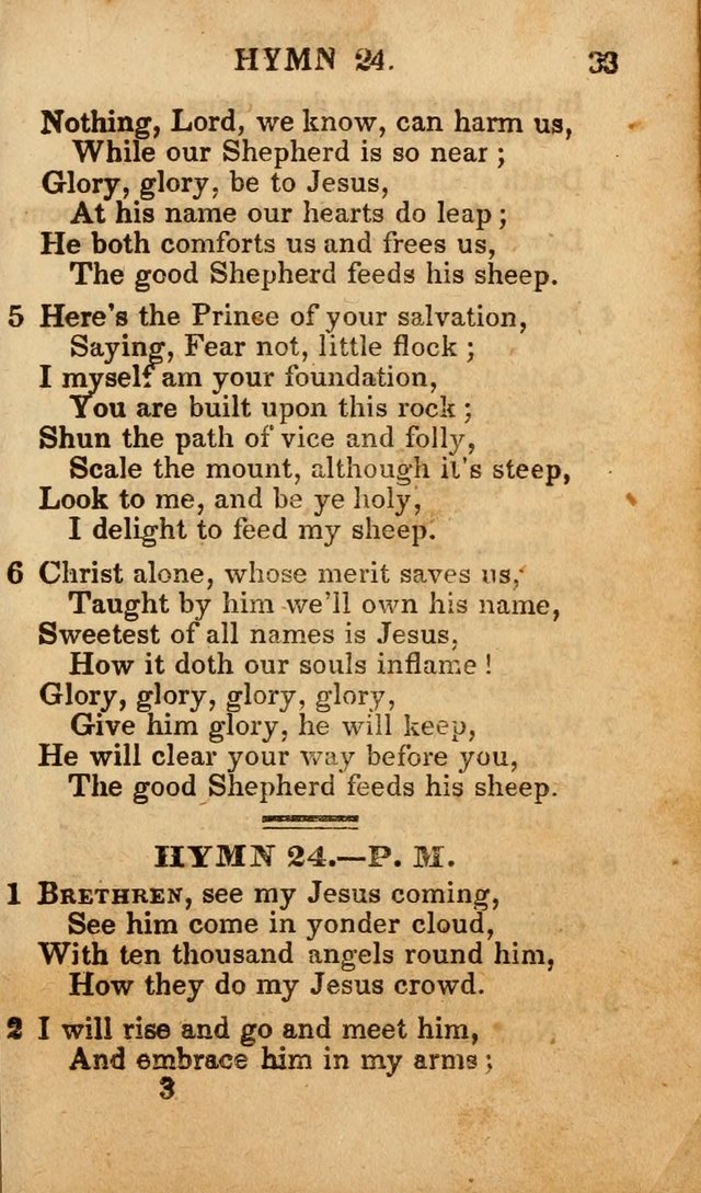 The New and Improved Camp Meeting Hymn Book; being a choice selection of hymns from the most approved authors designed to aid in the public and private devotion of Christians (4th ed. Stereotype) page 33