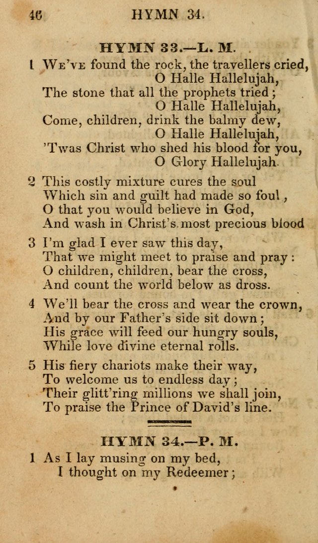 The New and Improved Camp Meeting Hymn Book; being a choice selection of hymns from the most approved authors designed to aid in the public and private devotion of Christians (4th ed. Stereotype) page 46