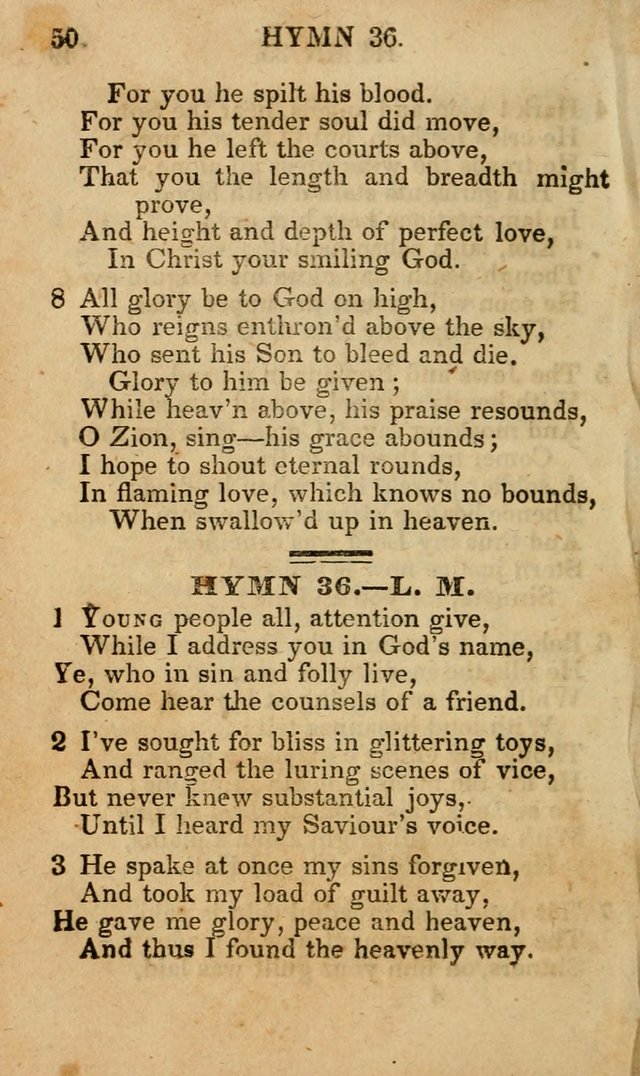 The New and Improved Camp Meeting Hymn Book; being a choice selection of hymns from the most approved authors designed to aid in the public and private devotion of Christians (4th ed. Stereotype) page 50