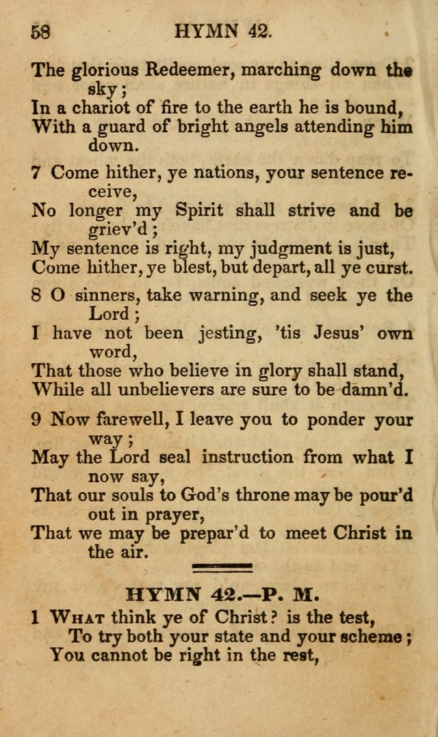 The New and Improved Camp Meeting Hymn Book; being a choice selection of hymns from the most approved authors designed to aid in the public and private devotion of Christians (4th ed. Stereotype) page 58