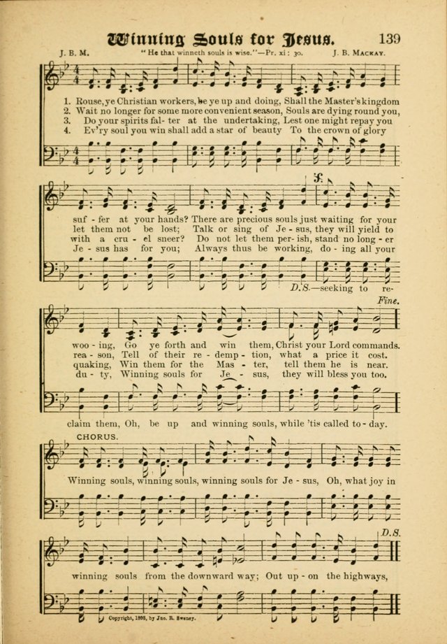 Our Praise in Song: a collection of hymns and sacred melodies, adapted for use by Sunday schools, Endeavor societies, Epworth Leagues, evangelists, pastors, choristers, etc. page 139