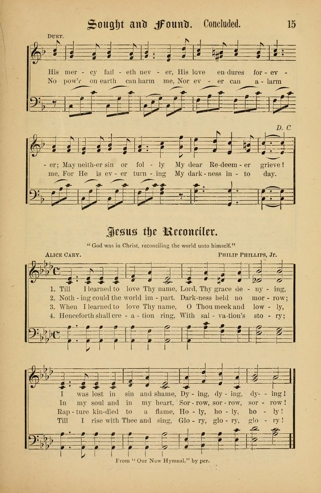 The Peacemaker: a collection of sacred songs and hymns for use in all services of the church, Sunday-school, home circle, and all kinds of evangelistic work page 15