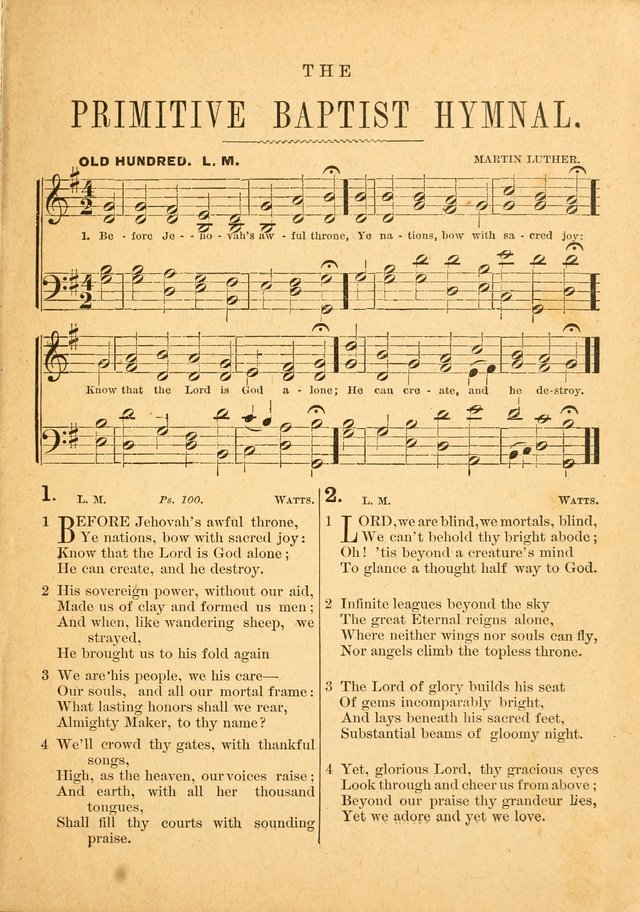 The Primitive Baptist Hymnal: a choice collection of hymns and tunes of early and late composition page 1