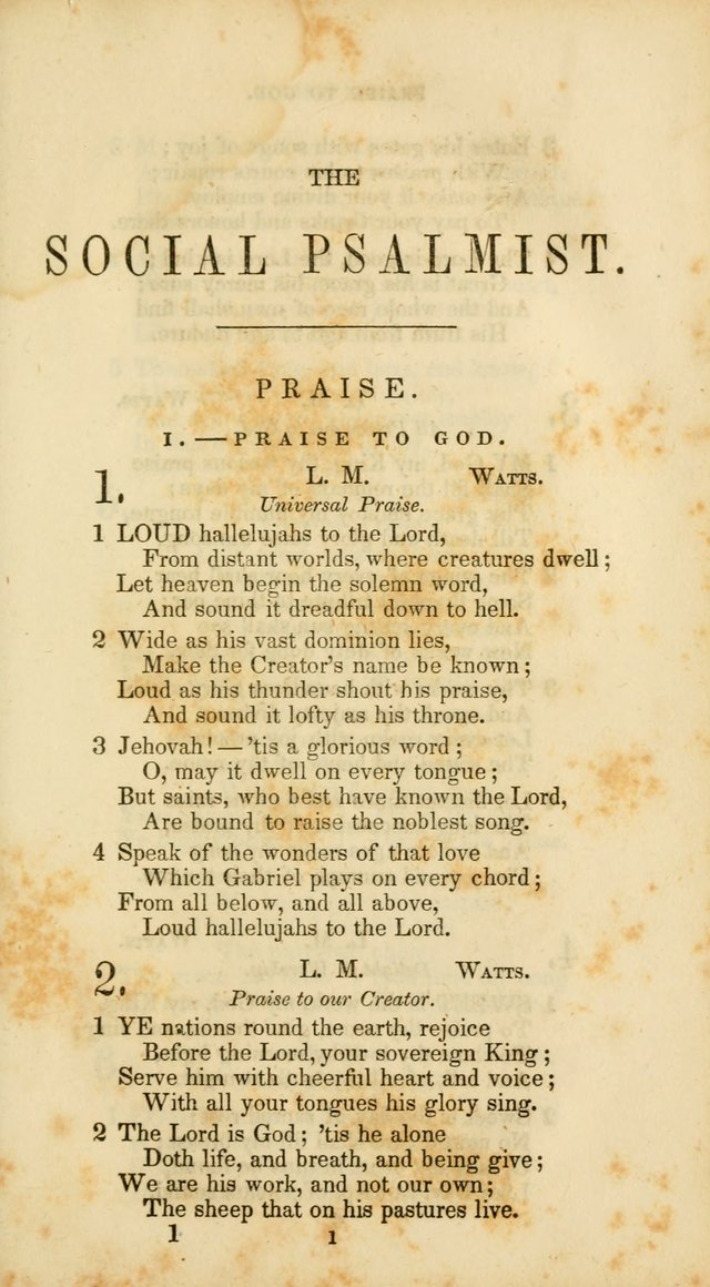 The Social Psalmist: a new selection of hymns for conference meetings and family worship page 1