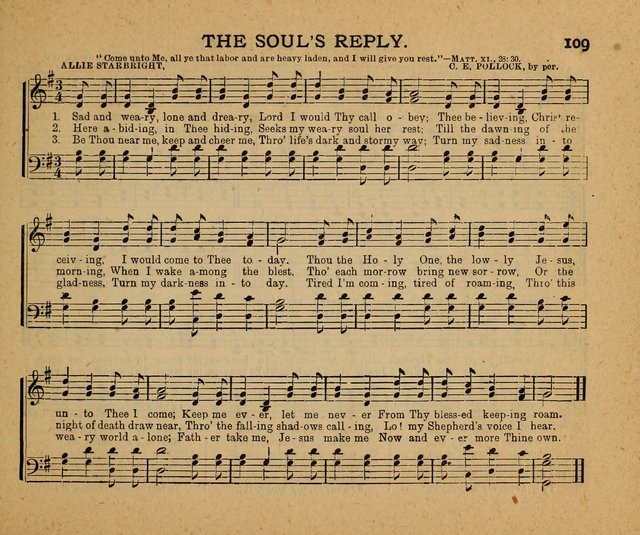 Songs of the Sun Bright Clime: a collection of choice music and poetry, for Sabbath schools and gospel meetings page 109