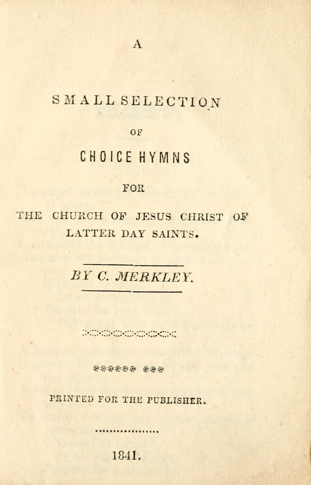 A Small Selection of Choice Hymns for the Church of Jesus Christ of       Latter Day Saints page 1