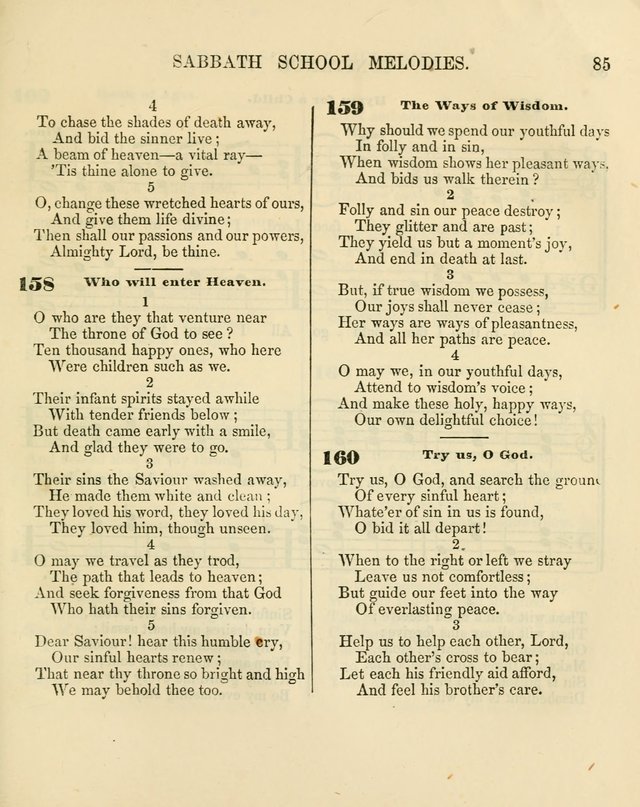 The Sabbath School Melodist: being a selection of hymns with appropriate music; for the use of Sabbath schools, families and social meetings page 85