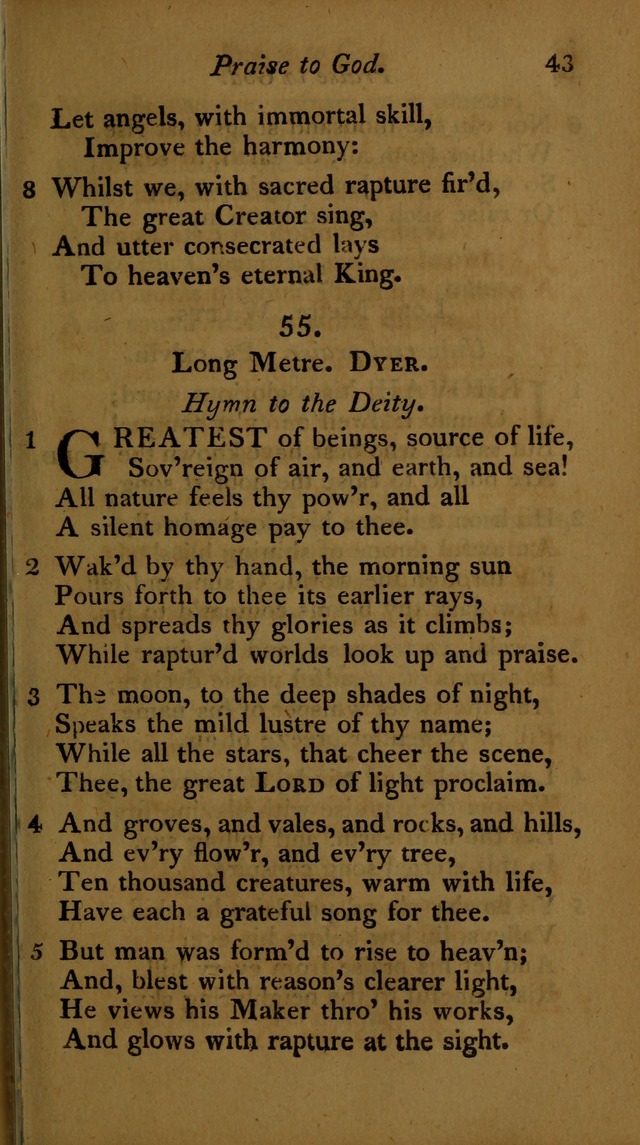 A Selection of Sacred Poetry: consisting of psalms and hymns, from Watts, Doddridge, Merrick, Scott, Cowper, Barbauld, Steele ...compiled for  the use of the Unitarian Church in Philadelphia page 43